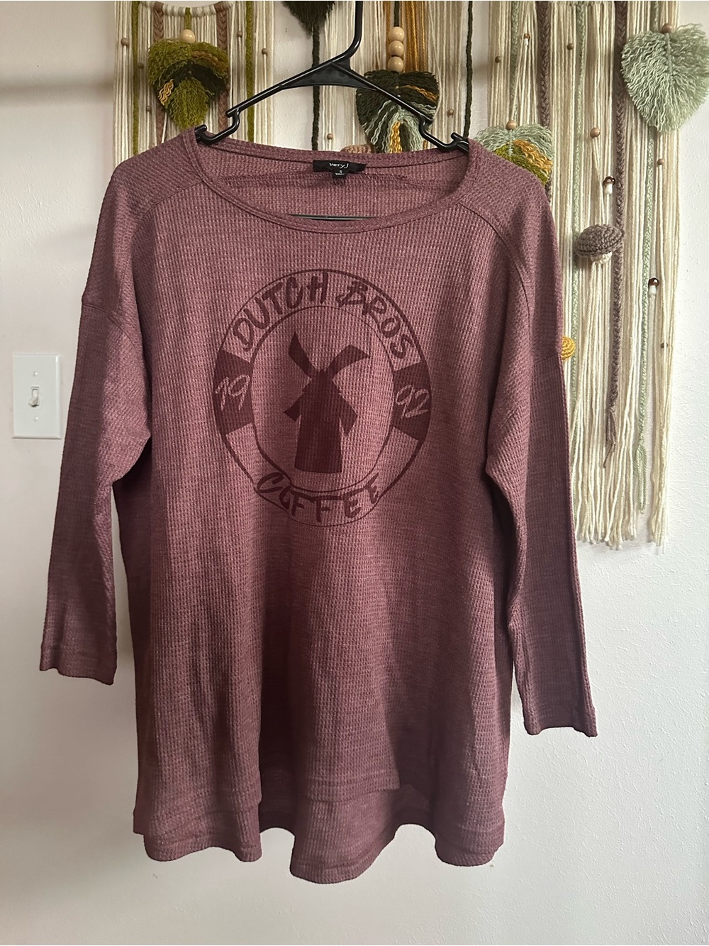 Dutch Bros Mauve Waffle-Knit Long Sleeve